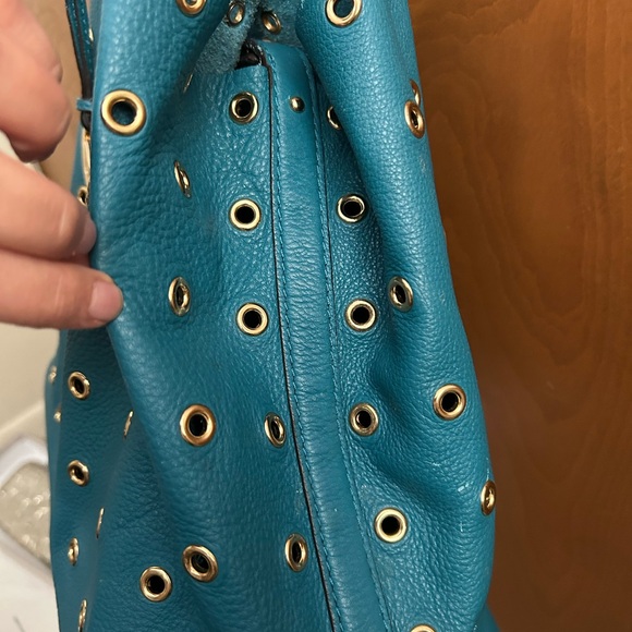 Michael Kors Teal Leather Eyelet Shoulder Bag - Picture 4 of 16